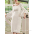 Women Slim Waist Flare Sleeve Dress